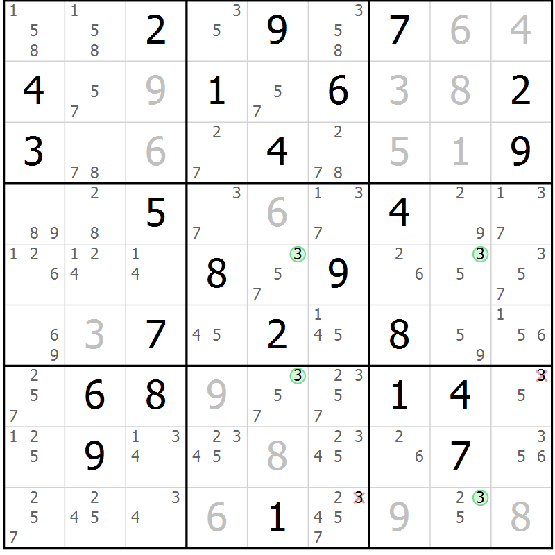 Position des candidats pour la solution de la Gr 77 page 80 du magazine de sudoku Suprême n° 027