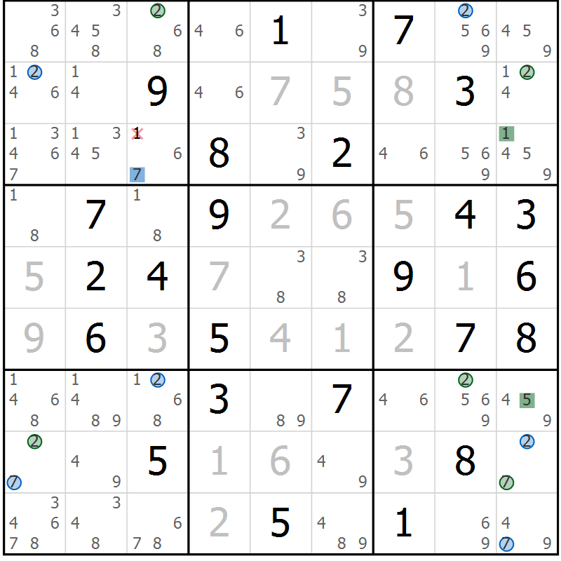 Position des candidats pour la solution de la Gr 79 page 82 du magazine de sudoku Suprême n° 027