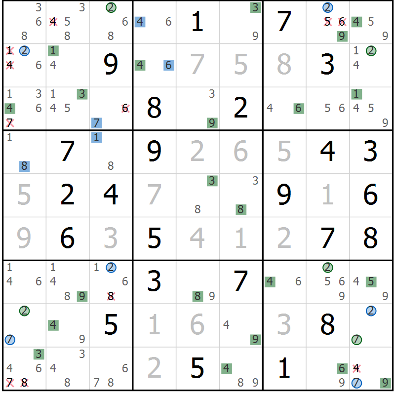 Position des candidats pour la solution de la Gr 79 page 82 du magazine de sudoku Suprême n° 027
