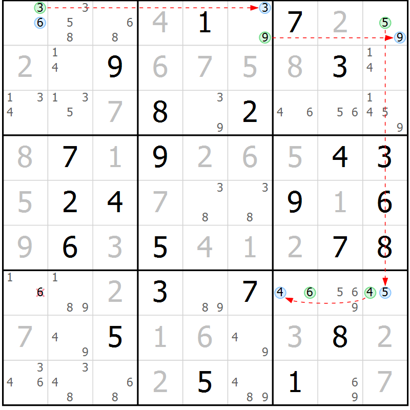 Position des candidats pour la solution de la Gr 79 page 82 du magazine de sudoku Suprême n° 027