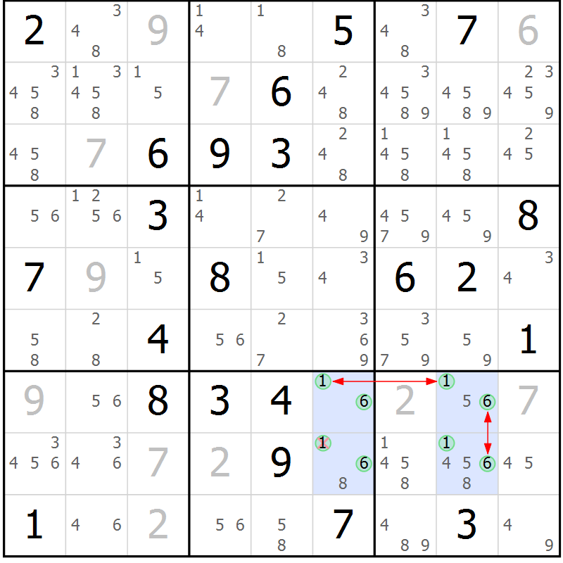 Position des candidats pour la solution de la Gr 8 page 11 du magazine de sudoku Suprême n° 027