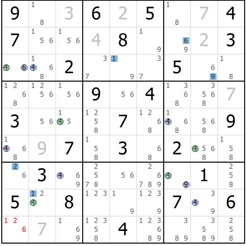 Position des candidats pour la solution de la Gr 80 page 83 du magazine de sudoku Suprême n° 027