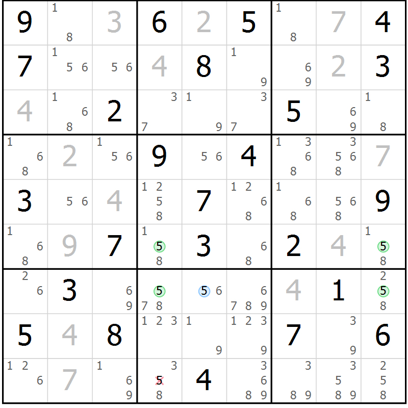 Position des candidats pour la solution de la Gr 80 page 83 du magazine de sudoku Suprême n° 027