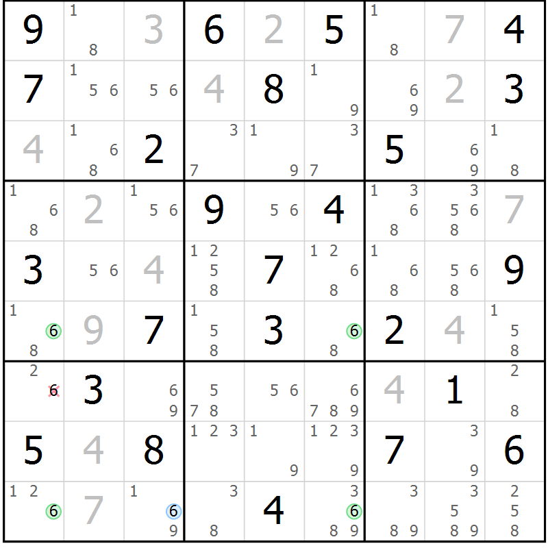 Position des candidats pour la solution de la Gr 80 page 83 du magazine de sudoku Suprême n° 027