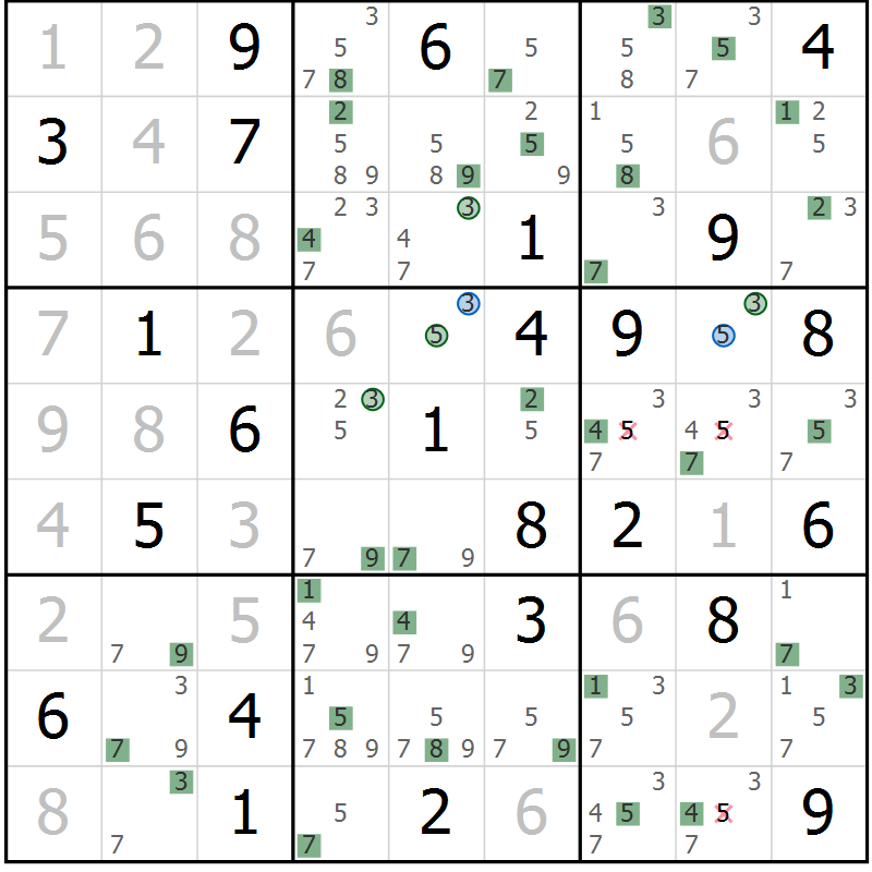 Position des candidats pour la solution de la Gr 81 page 84 du magazine de sudoku Suprême n° 027