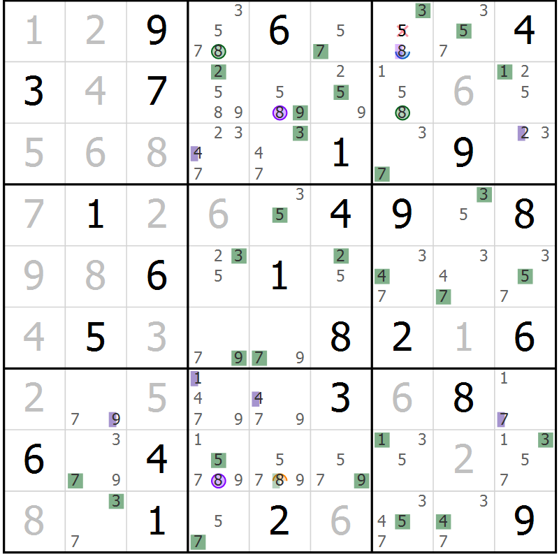 Position des candidats pour la solution de la Gr 81 page 84 du magazine de sudoku Suprême n° 027