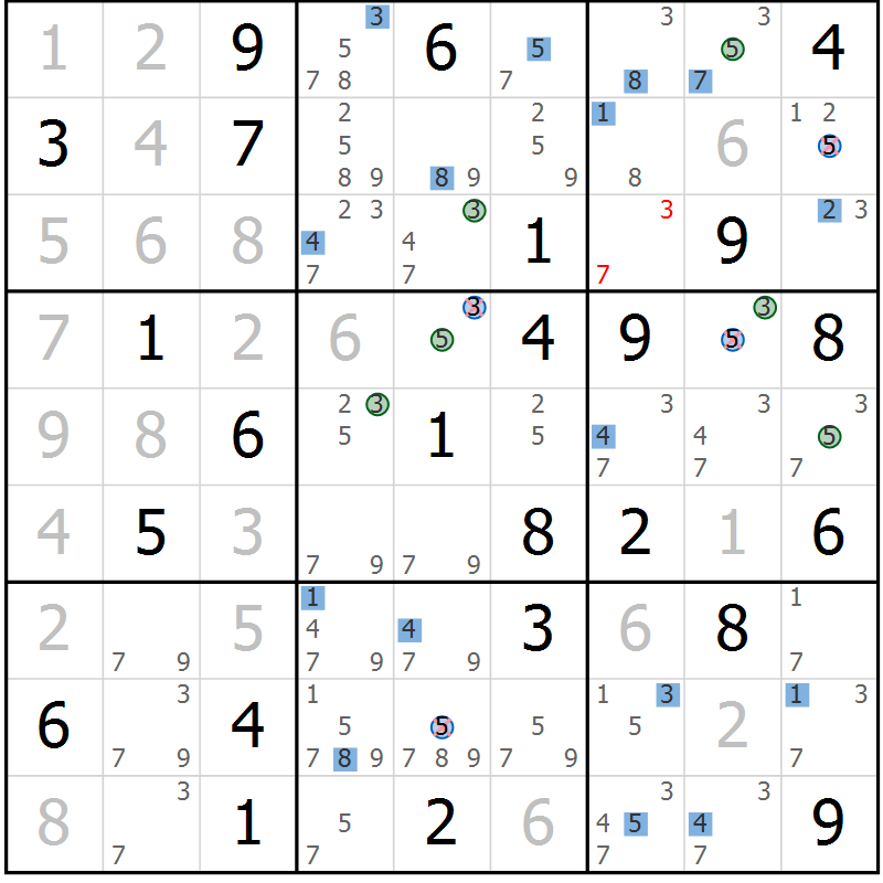 Position des candidats pour la solution de la Gr 81 page 84 du magazine de sudoku Suprême n° 027