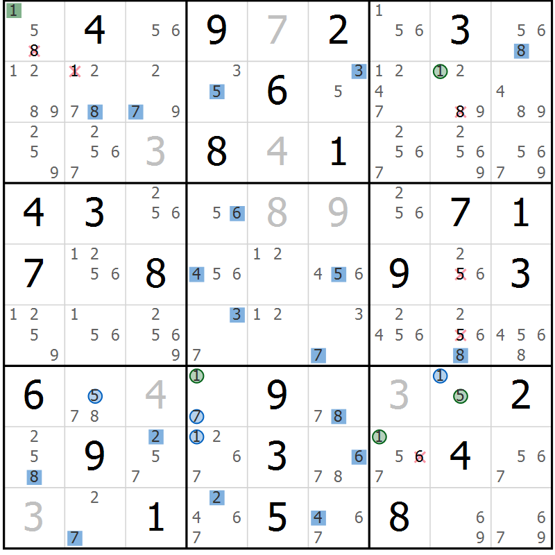 Position des candidats pour la solution de la Gr 82 page 85 du magazine de sudoku Suprême n° 027