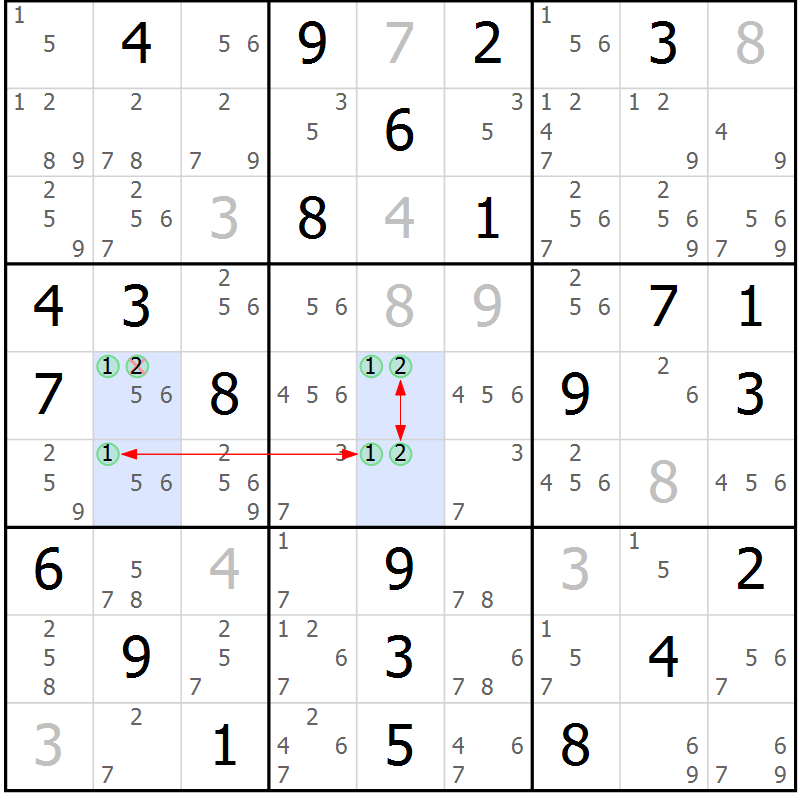 Position des candidats pour la solution de la Gr 82 page 85 du magazine de sudoku Suprême n° 027
