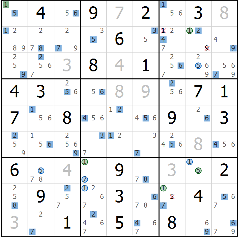 Position des candidats pour la solution de la Gr 82 page 85 du magazine de sudoku Suprême n° 027
