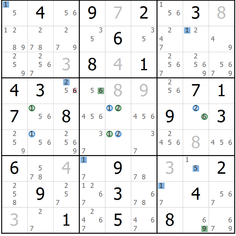 Position des candidats pour la solution de la Gr 82 page 85 du magazine de sudoku Suprême n° 027