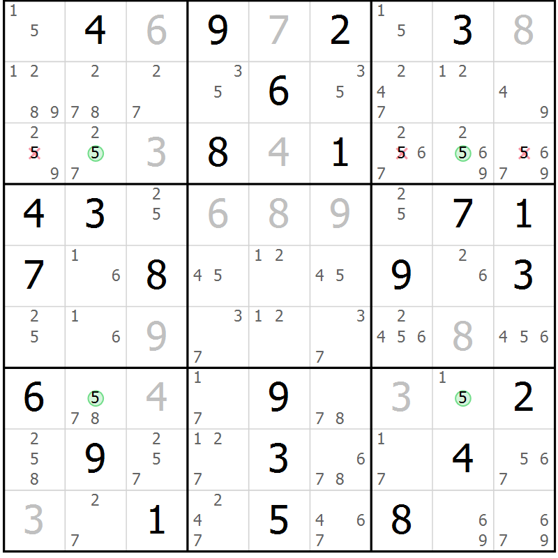 Position des candidats pour la solution de la Gr 82 page 85 du magazine de sudoku Suprême n° 027