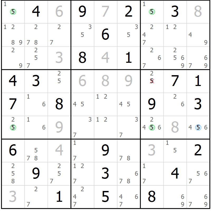 Position des candidats pour la solution de la Gr 82 page 85 du magazine de sudoku Suprême n° 027