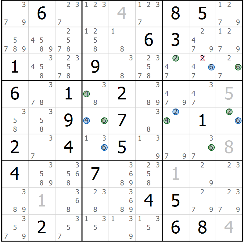Position des candidats pour la solution de la Gr 83 page 86 du magazine de sudoku Suprême n° 027