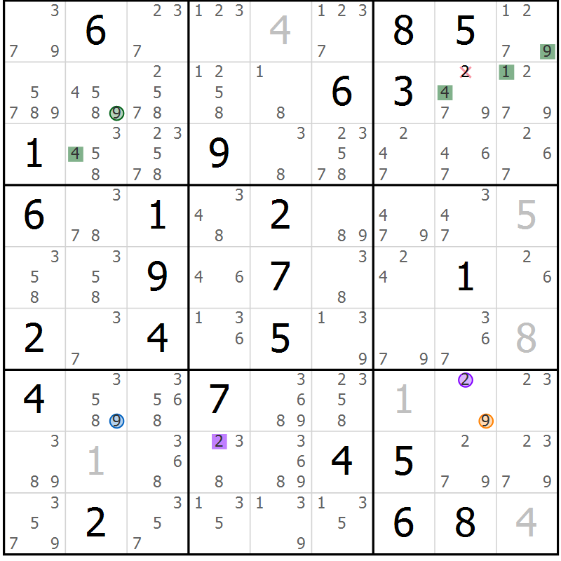 Position des candidats pour la solution de la Gr 83 page 86 du magazine de sudoku Suprême n° 027