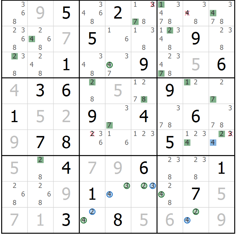 Position des candidats pour la solution de la Gr 84 page 87 du magazine de sudoku Suprême n° 027