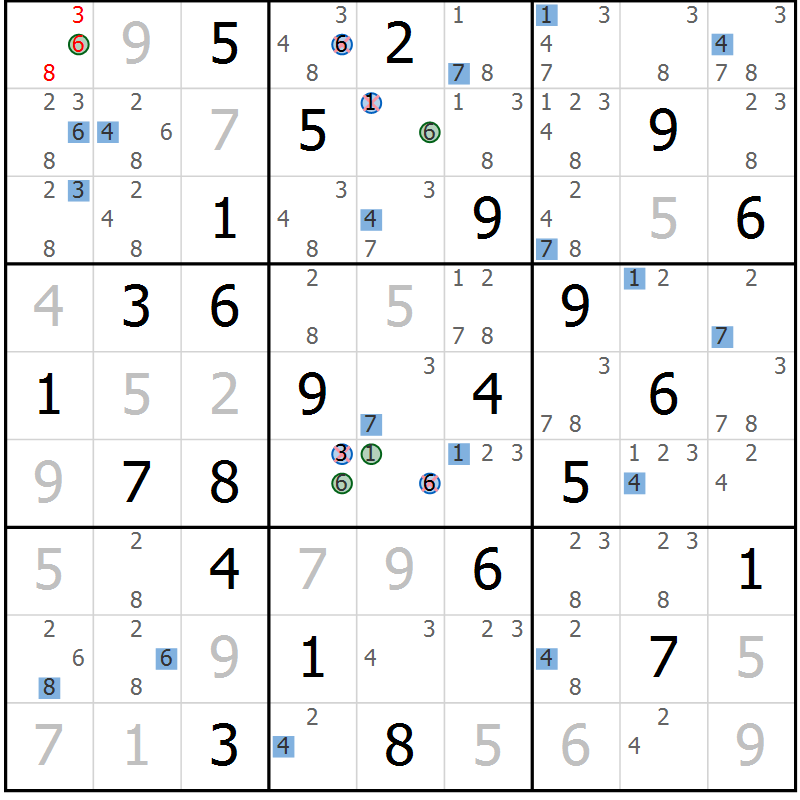 Position des candidats pour la solution de la Gr 84 page 87 du magazine de sudoku Suprême n° 027