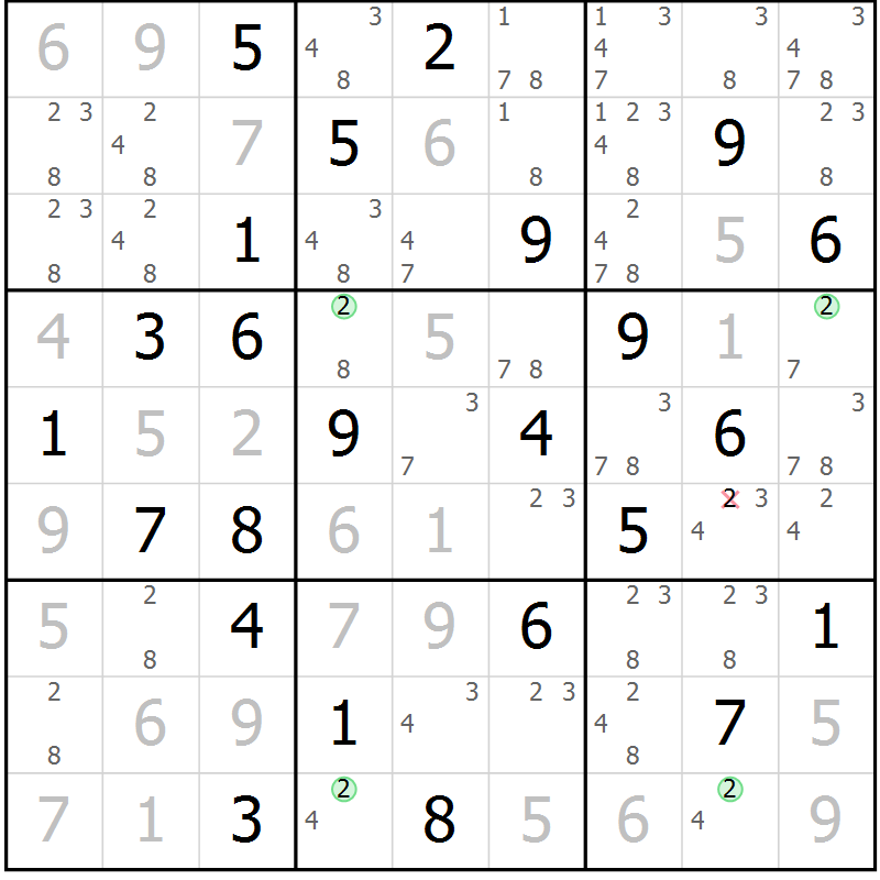 Position des candidats pour la solution de la Gr 84 page 87 du magazine de sudoku Suprême n° 027
