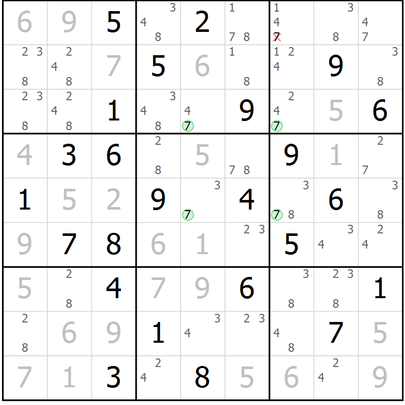 Position des candidats pour la solution de la Gr 84 page 87 du magazine de sudoku Suprême n° 027