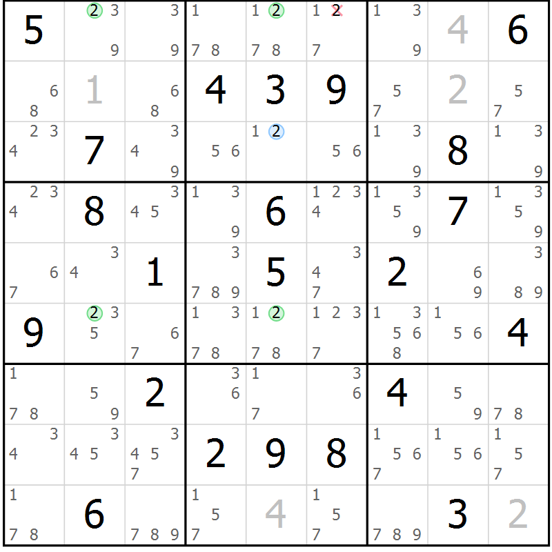 Position des candidats pour la solution de la Gr 1 page 4 du magazine de sudoku Suprême n° 028