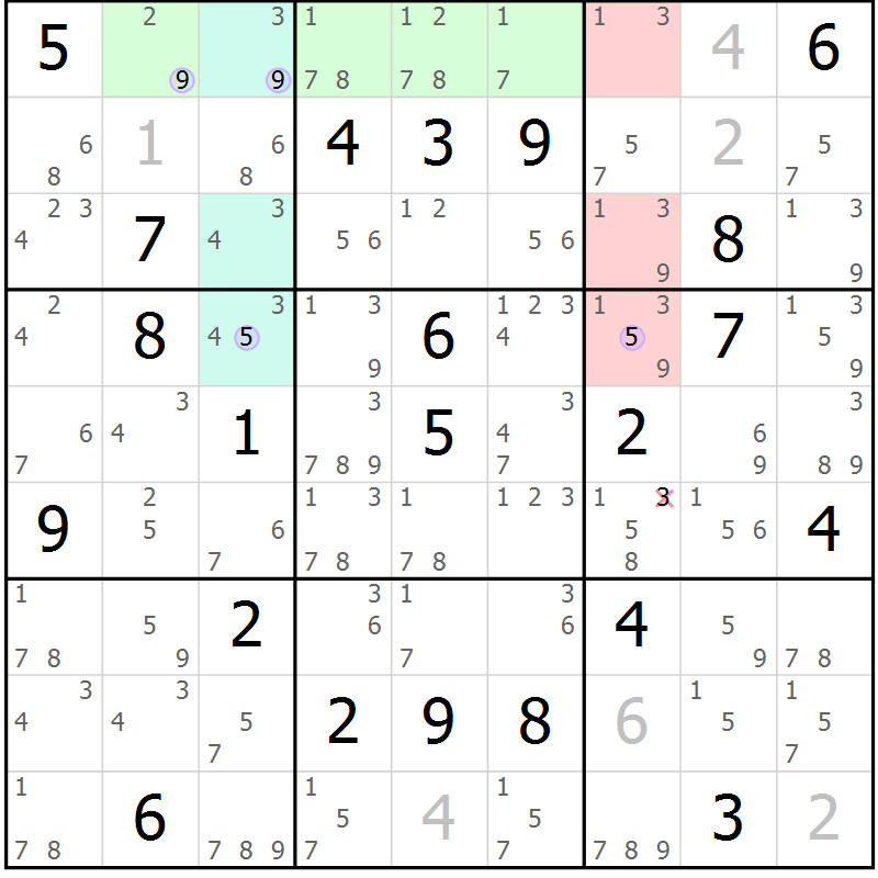 Position des candidats pour la solution de la Gr 1 page 4 du magazine de sudoku Suprême n° 028