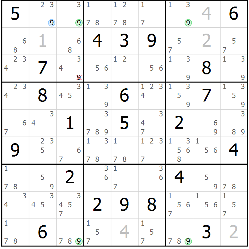 Position des candidats pour la solution de la Gr 1 page 4 du magazine de sudoku Suprême n° 028