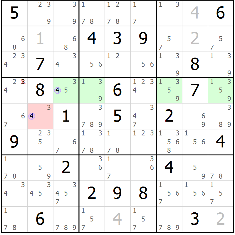Position des candidats pour la solution de la Gr 1 page 4 du magazine de sudoku Suprême n° 028