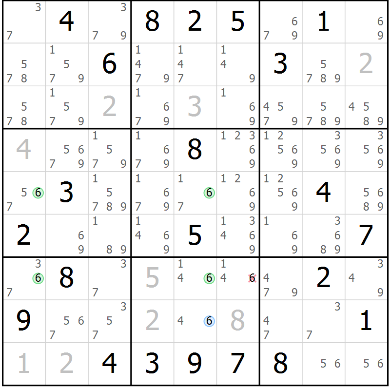 Position des candidats pour la solution de la Gr 10 page 13 du magazine de sudoku Suprême n° 028