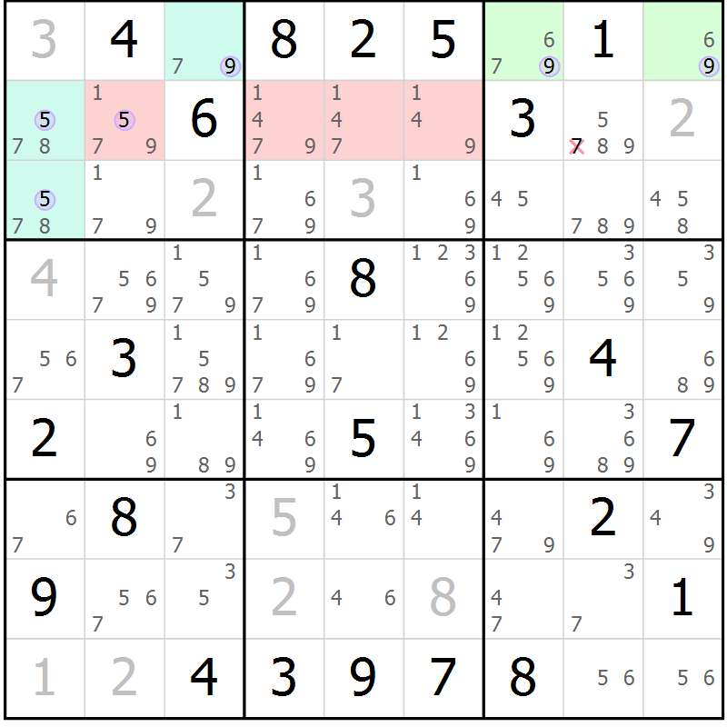 Position des candidats pour la solution de la Gr 10 page 13 du magazine de sudoku Suprême n° 028