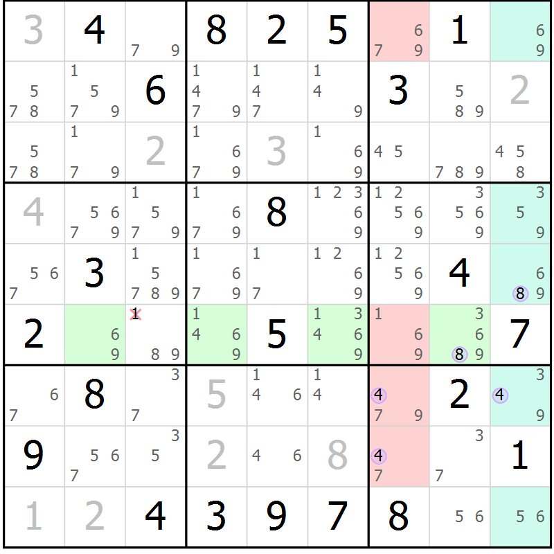 Position des candidats pour la solution de la Gr 10 page 13 du magazine de sudoku Suprême n° 028