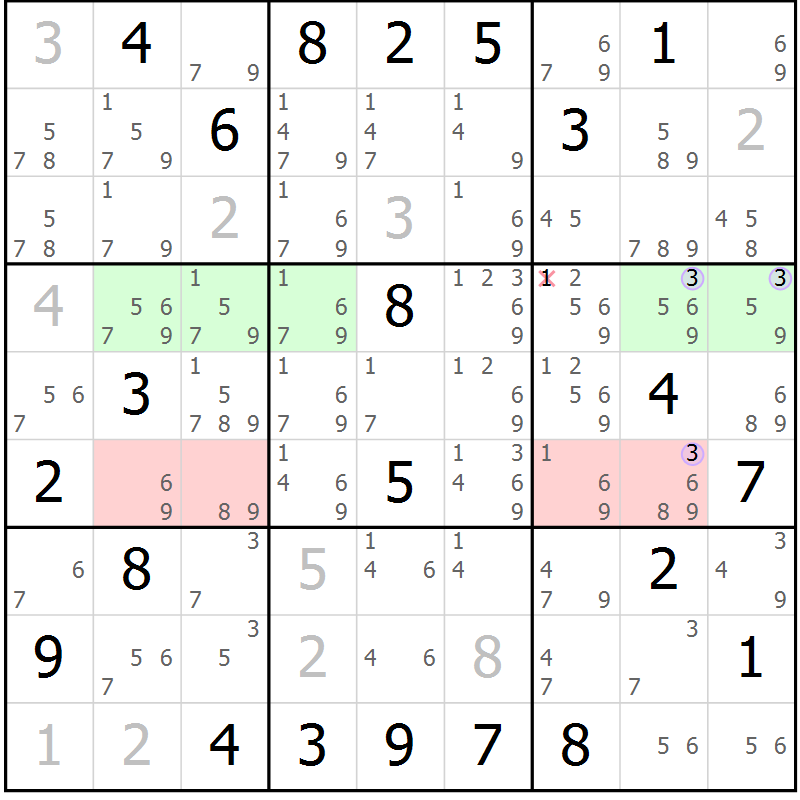 Position des candidats pour la solution de la Gr 10 page 13 du magazine de sudoku Suprême n° 028