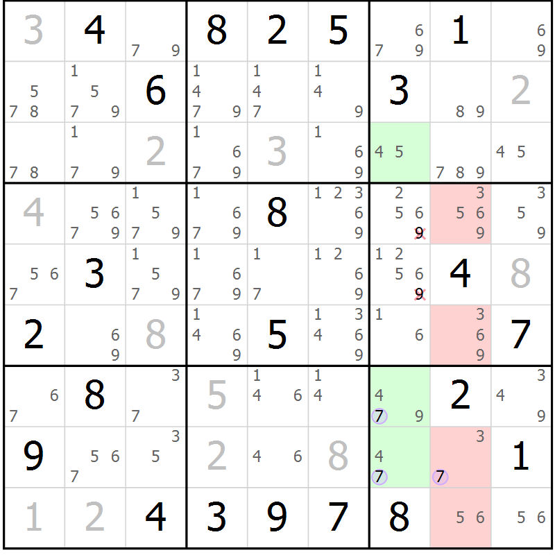 Position des candidats pour la solution de la Gr 10 page 13 du magazine de sudoku Suprême n° 028