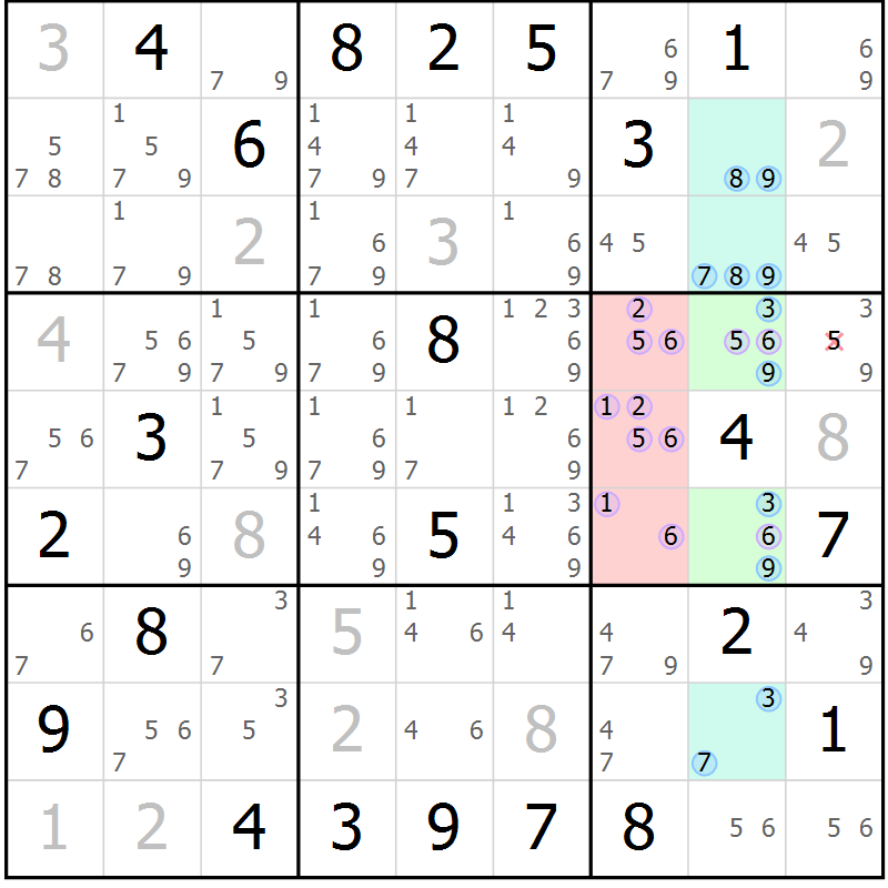 Position des candidats pour la solution de la Gr 10 page 13 du magazine de sudoku Suprême n° 028