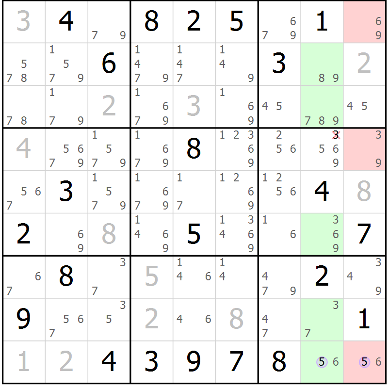 Position des candidats pour la solution de la Gr 10 page 13 du magazine de sudoku Suprême n° 028