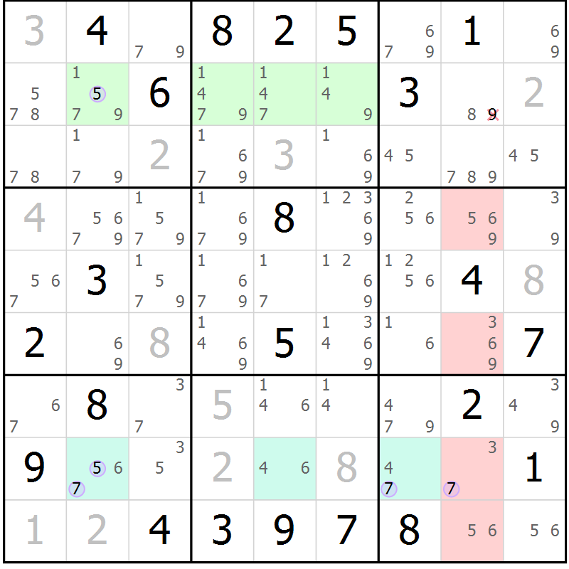 Position des candidats pour la solution de la Gr 10 page 13 du magazine de sudoku Suprême n° 028