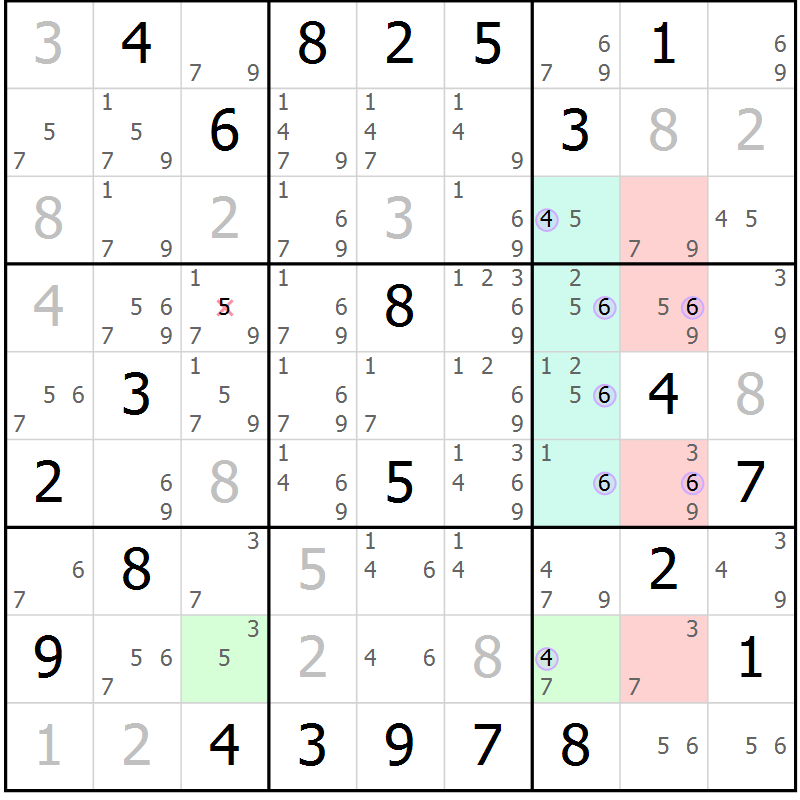 Position des candidats pour la solution de la Gr 10 page 13 du magazine de sudoku Suprême n° 028