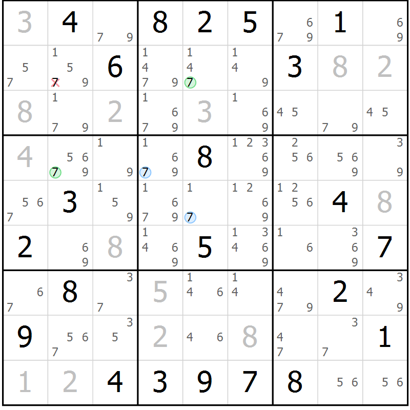 Position des candidats pour la solution de la Gr 10 page 13 du magazine de sudoku Suprême n° 028