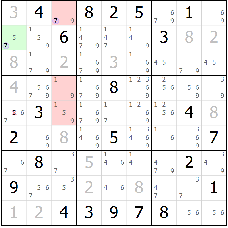 Position des candidats pour la solution de la Gr 10 page 13 du magazine de sudoku Suprême n° 028