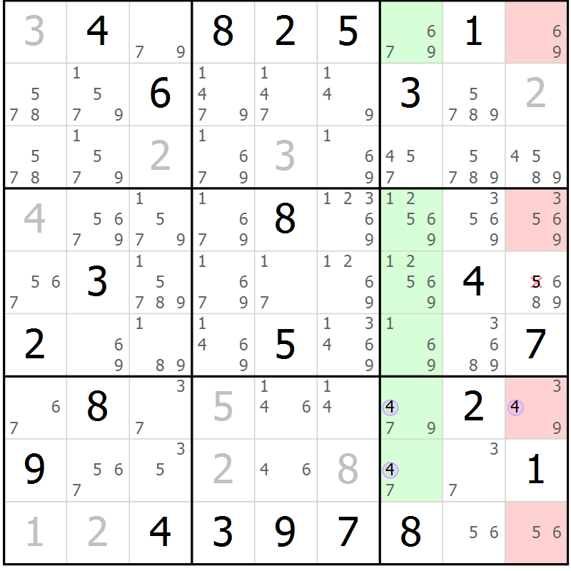 Position des candidats pour la solution de la Gr 10 page 13 du magazine de sudoku Suprême n° 028