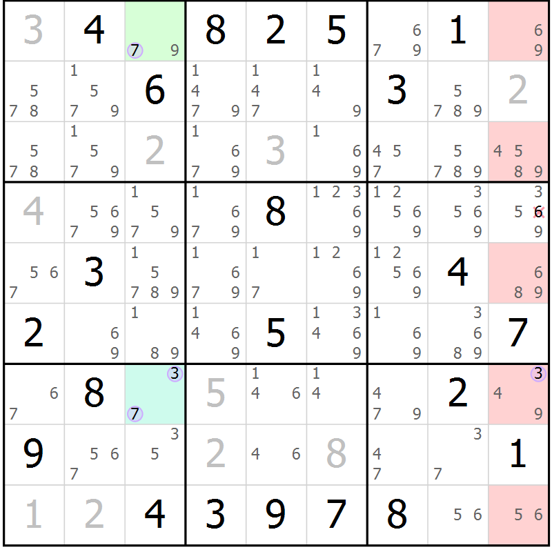 Position des candidats pour la solution de la Gr 10 page 13 du magazine de sudoku Suprême n° 028