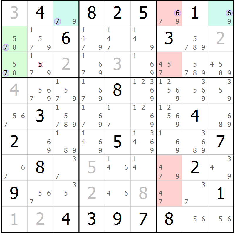 Position des candidats pour la solution de la Gr 10 page 13 du magazine de sudoku Suprême n° 028