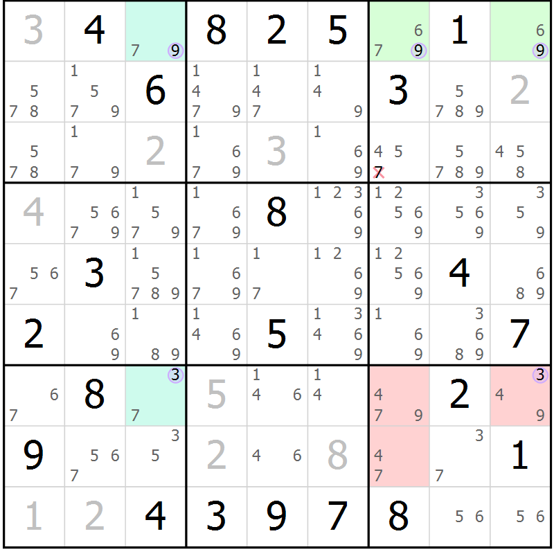 Position des candidats pour la solution de la Gr 10 page 13 du magazine de sudoku Suprême n° 028