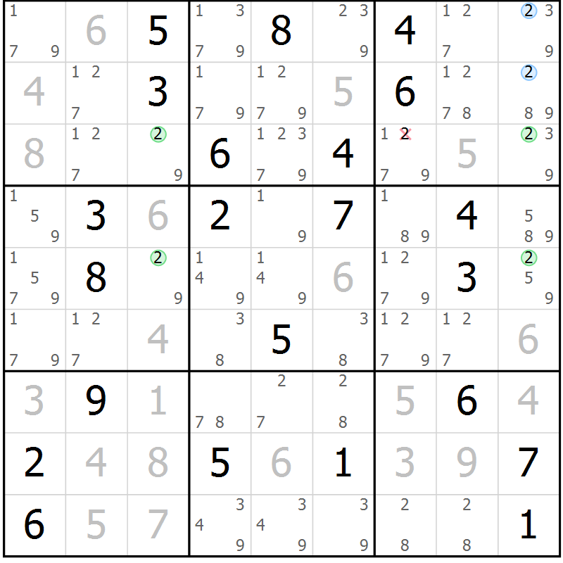 Position des candidats pour la solution de la Gr 11 page 14 du magazine de sudoku Suprême n° 028