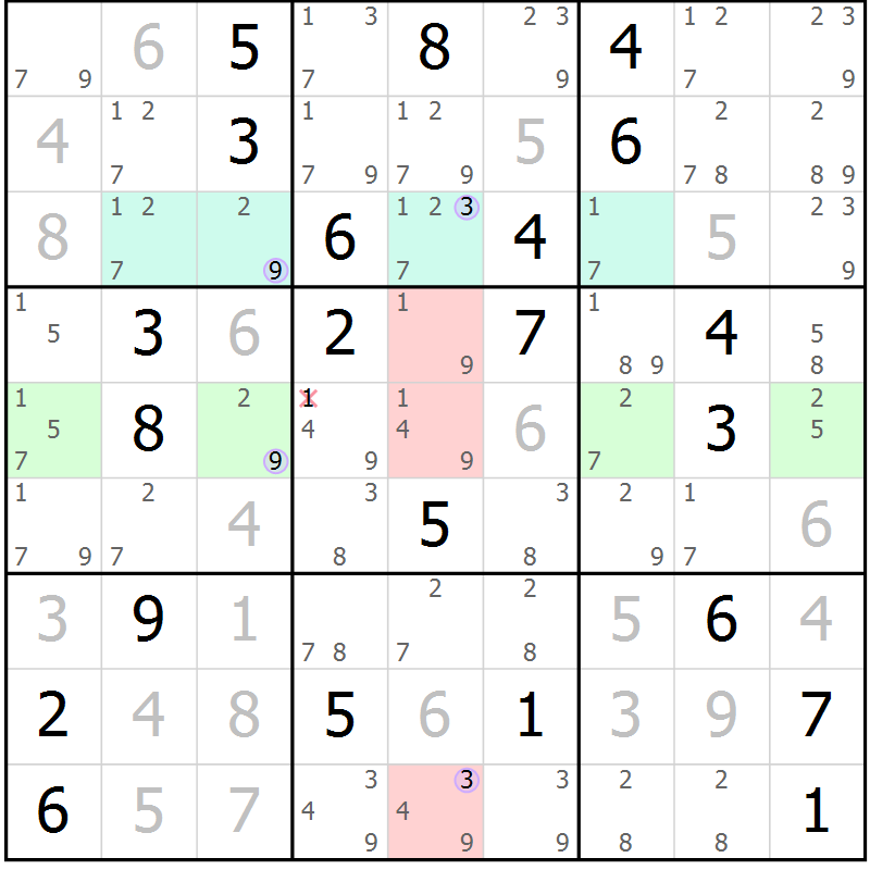 Position des candidats pour la solution de la Gr 11 page 14 du magazine de sudoku Suprême n° 028