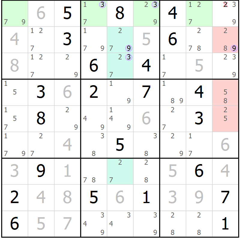 Position des candidats pour la solution de la Gr 11 page 14 du magazine de sudoku Suprême n° 028