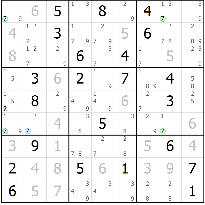 Position des candidats pour la solution de la Gr 11 page 14 du magazine de sudoku Suprême n° 028