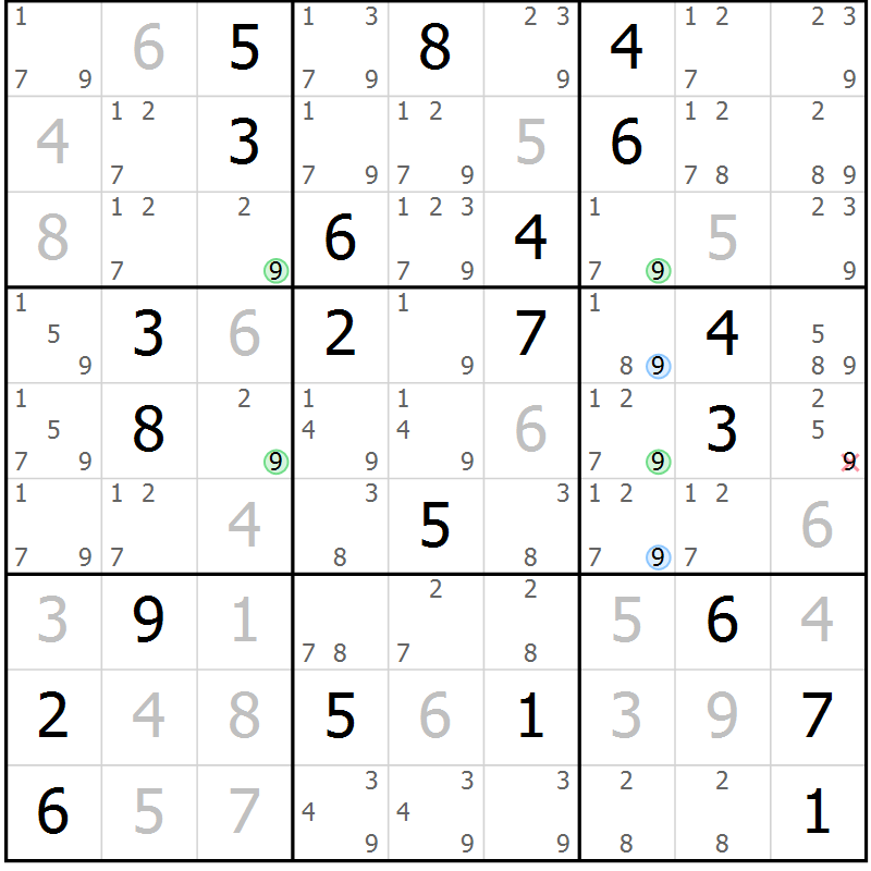 Position des candidats pour la solution de la Gr 11 page 14 du magazine de sudoku Suprême n° 028