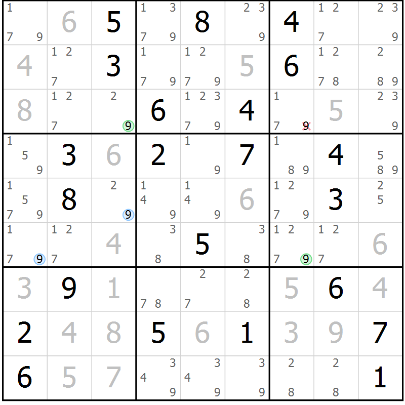 Position des candidats pour la solution de la Gr 11 page 14 du magazine de sudoku Suprême n° 028