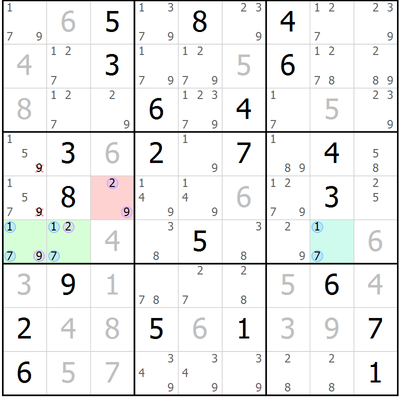 Position des candidats pour la solution de la Gr 11 page 14 du magazine de sudoku Suprême n° 028