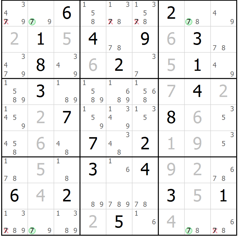 Position des candidats pour la solution de la Gr 12 page 15 du magazine de sudoku Suprême n° 028